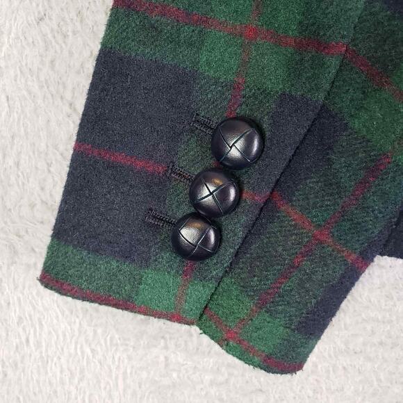 Talbots Blazer Jacket Women’s Size 8 Wool Button Lined Green Plaid Tartan - Picture 3 of 7